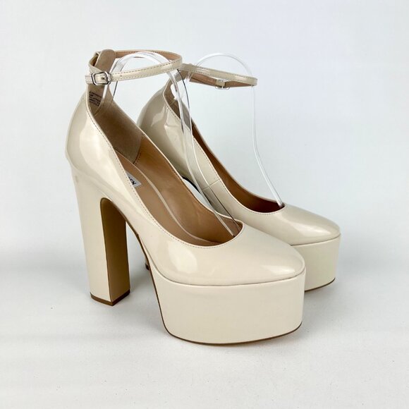 Steve Madden Womens Skyrise Platform Pumps Bone Patent Chunky Heel size 10M - Picture 1 of 16